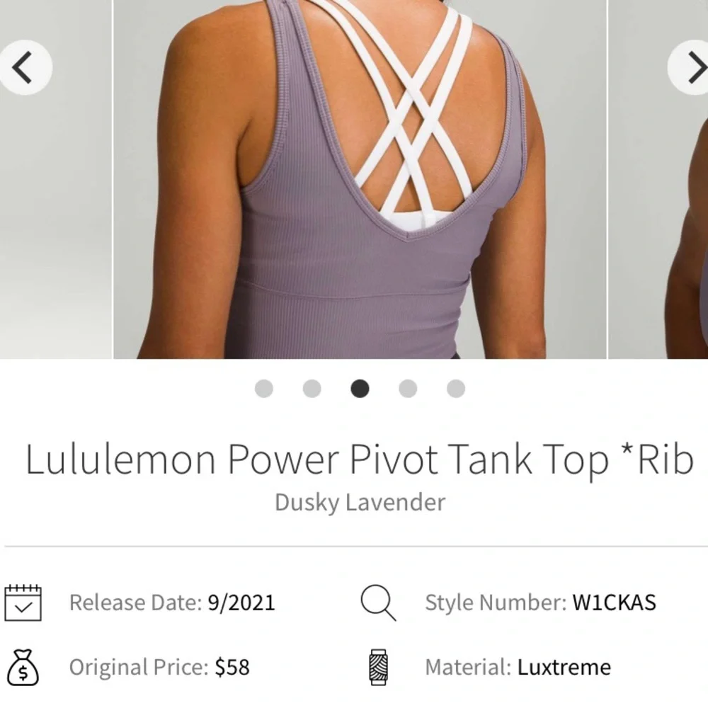 Lululemon Power Pivot Tank Top *Rib Dusky Lavender Purple Gray Reversible Sz 2